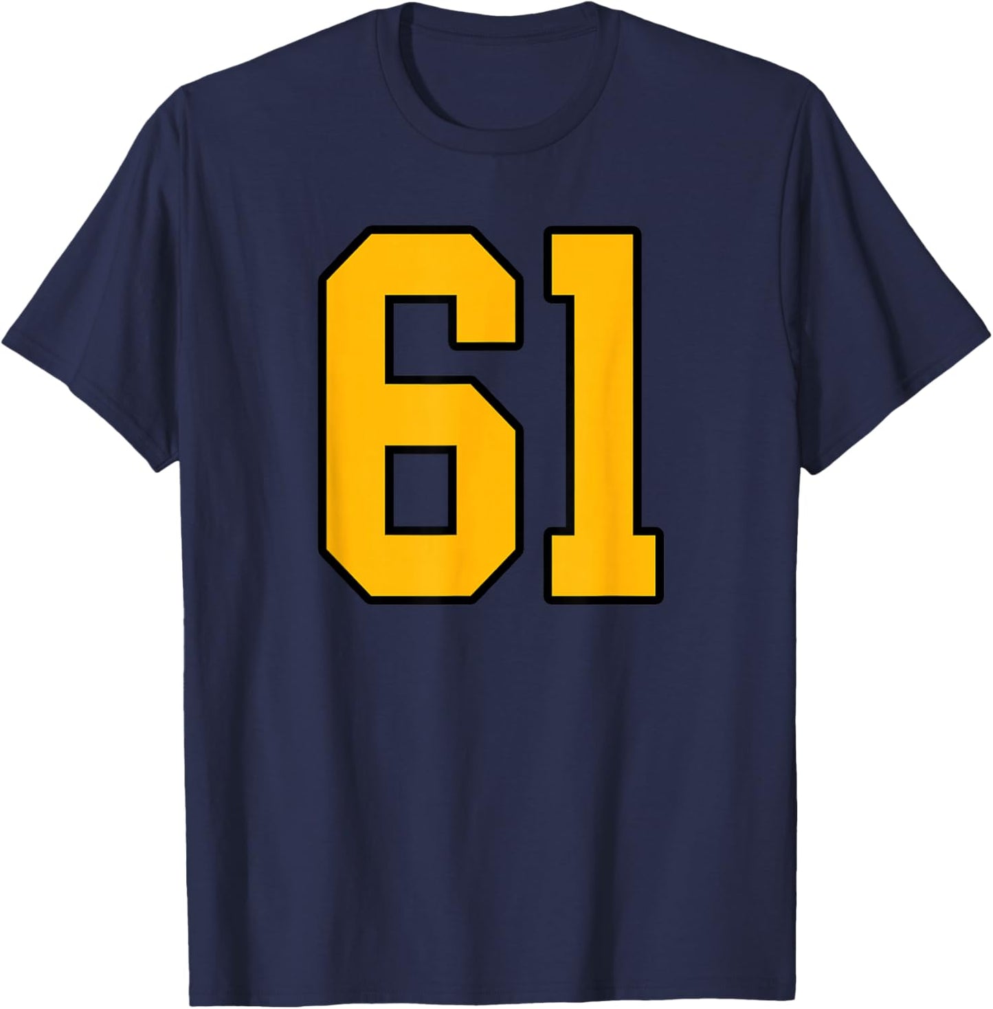 Gold and Black Sports Number 61 Jersey Uniform Player T-Shirt - T-Shirt | Navy
