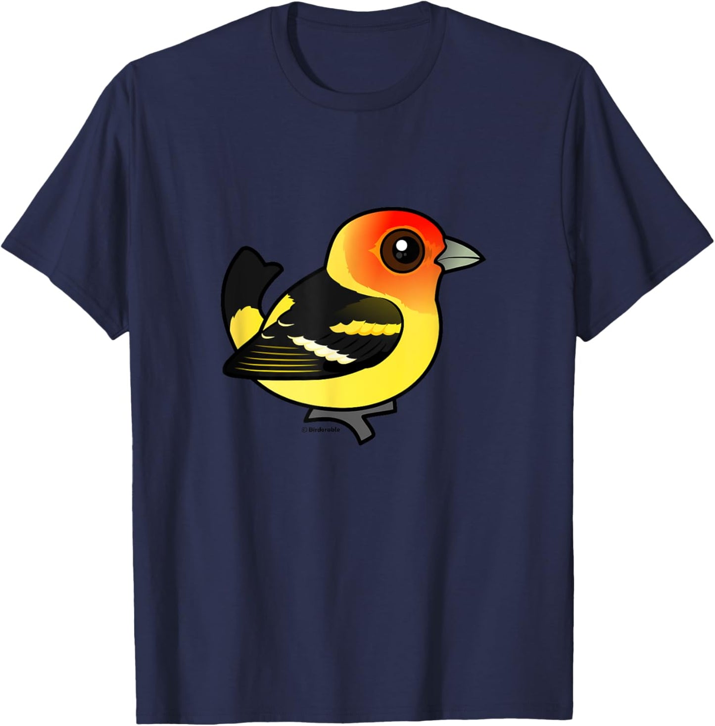 Cute Cartoon Western Tanager Birdorable Bird Species T-Shirt - T-Shirt | Navy