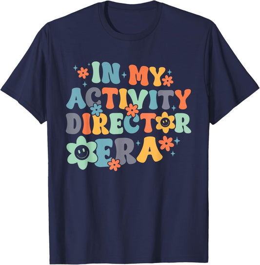 Groovy In My Activity Director Era Funny Retro Black - -Adults, Small, Short Sleeve T-Shirt - T-Shirt | Navy