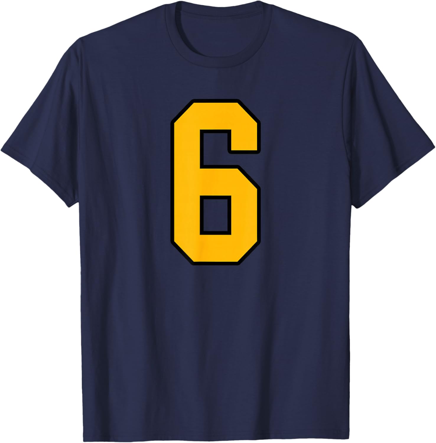 Gold and Black Sports Number 6 Jersey Uniform Player T-Shirt - T-Shirt | Navy