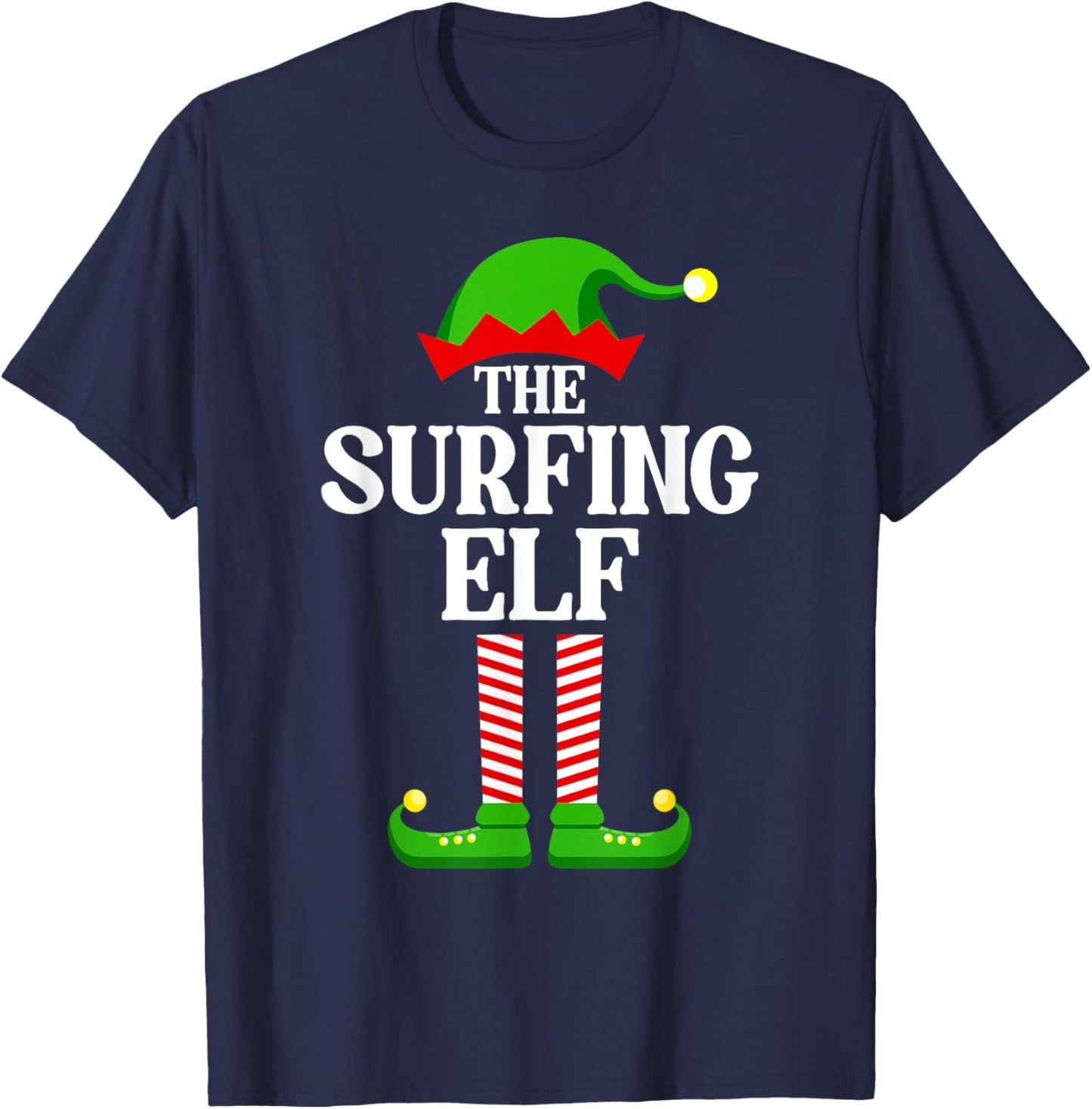 Surfing Elf Family Matching Group Funny Christmas T-Shirt - T-Shirt | Navy