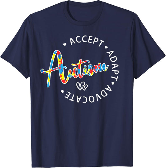 Autism Awareness Accept Adapt Advocate Autistic Month Puzzle T-Shirt - T-Shirt | Navy