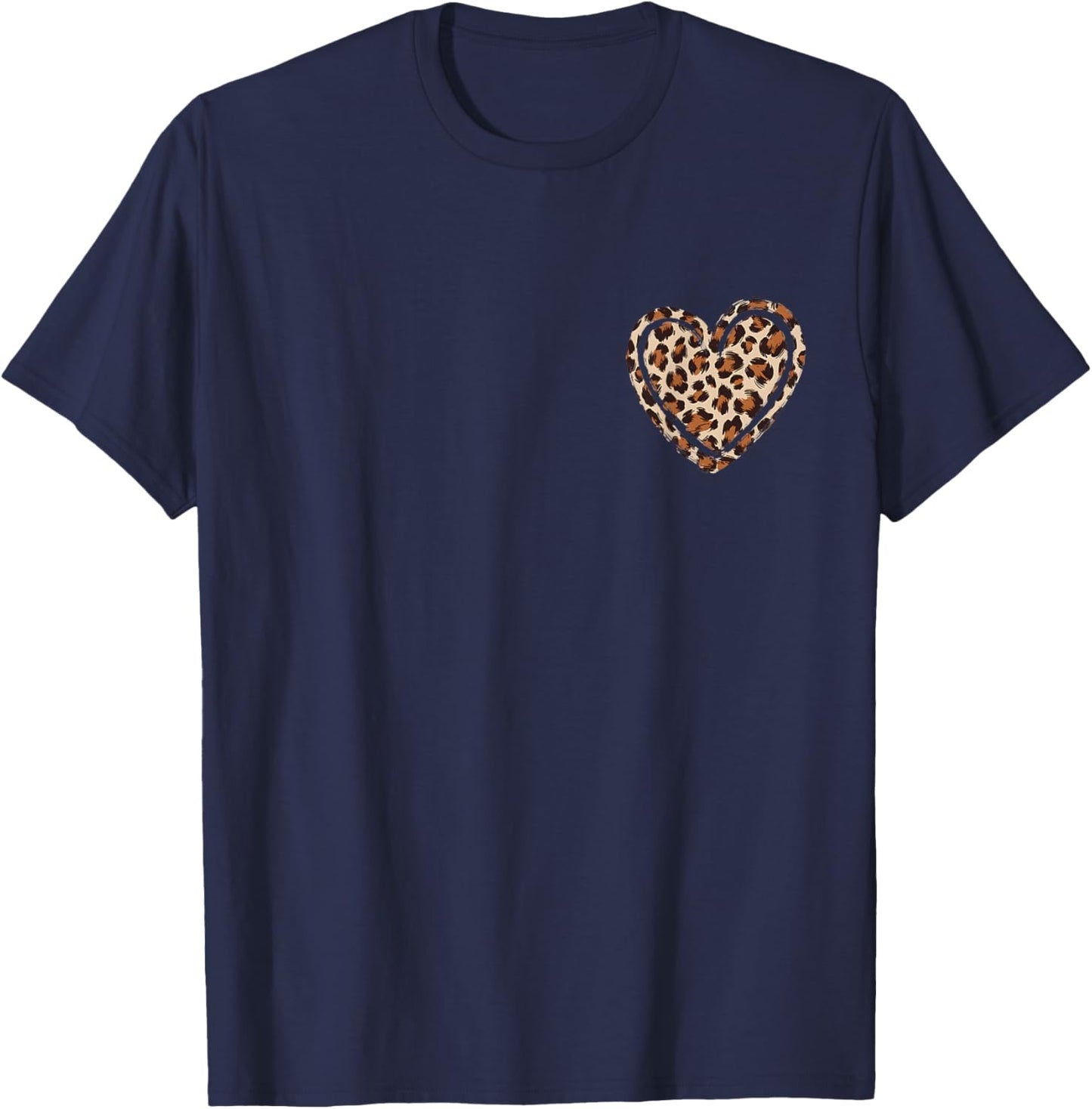Cheetah Leopard Heart Girl Animal Cool Print T-Shirt - T-Shirt | Navy