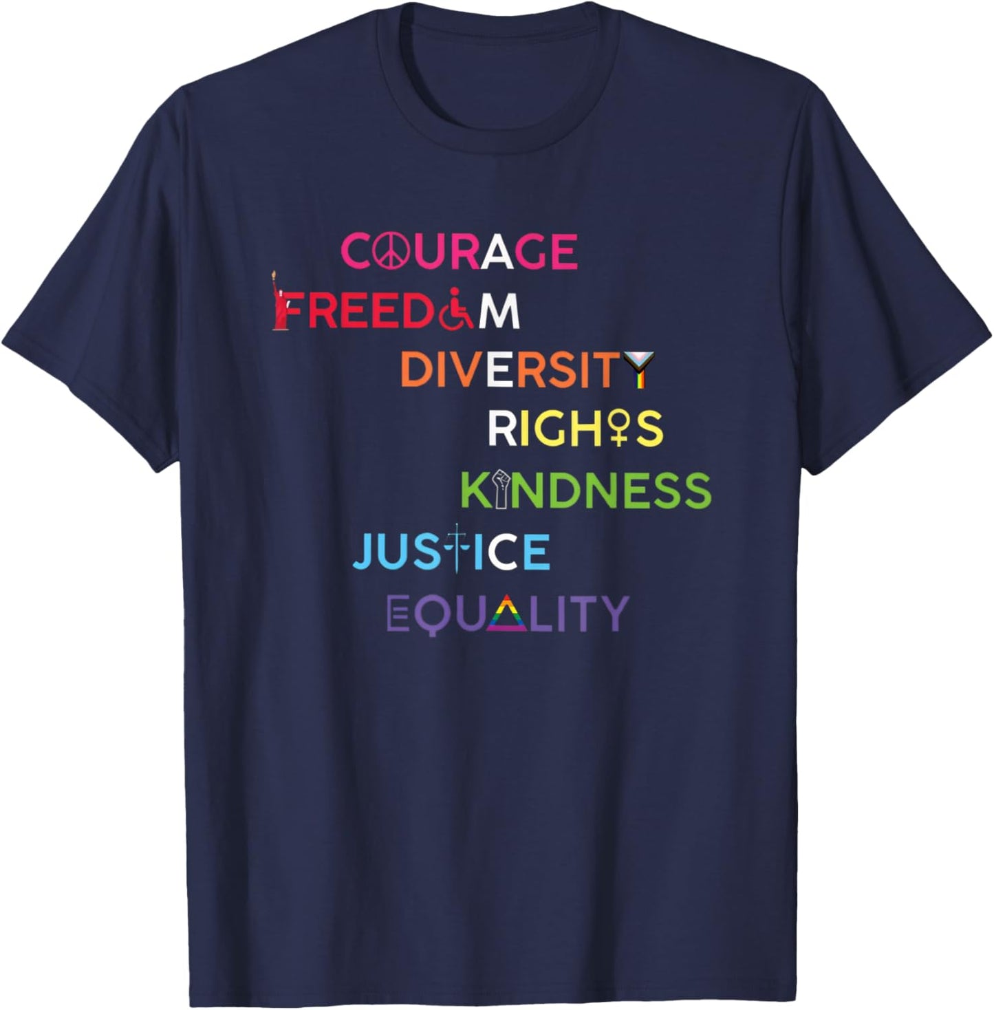 America Courage Freedom Diversity Human Rights T-Shirt - T-Shirt | Navy