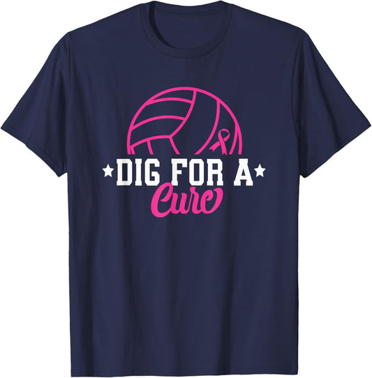 Dig For A Cure Breast Cancer Awareness Volleyball Pink Women T-Shirt - T-Shirt | Navy