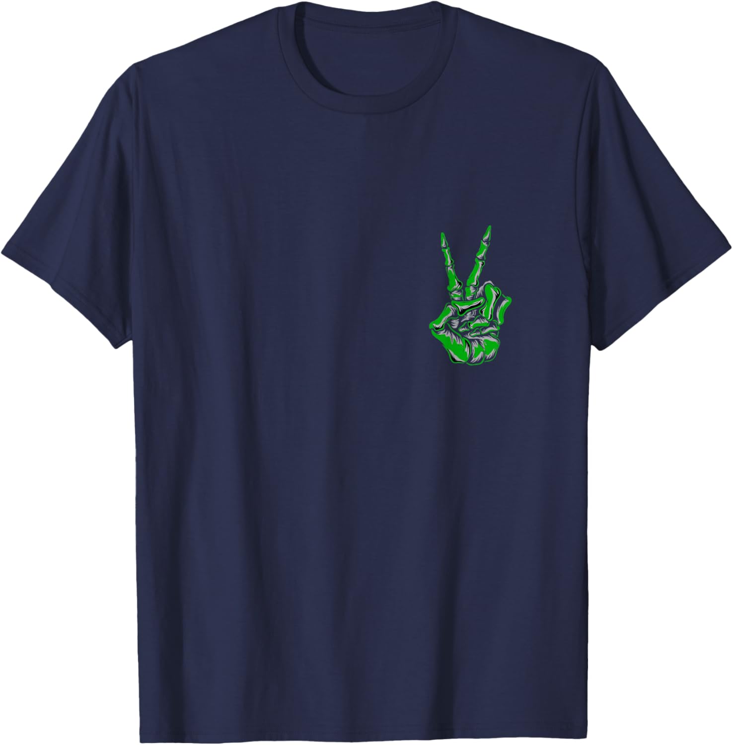 Green Skeleton Peace Sign Kelly Green Color Graphic T-Shirt - T-Shirt | Navy