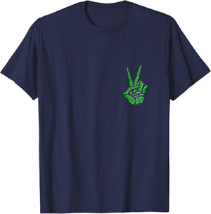Green Skeleton Peace Sign Kelly Green Color Graphic T-Shirt - T-Shirt | Navy