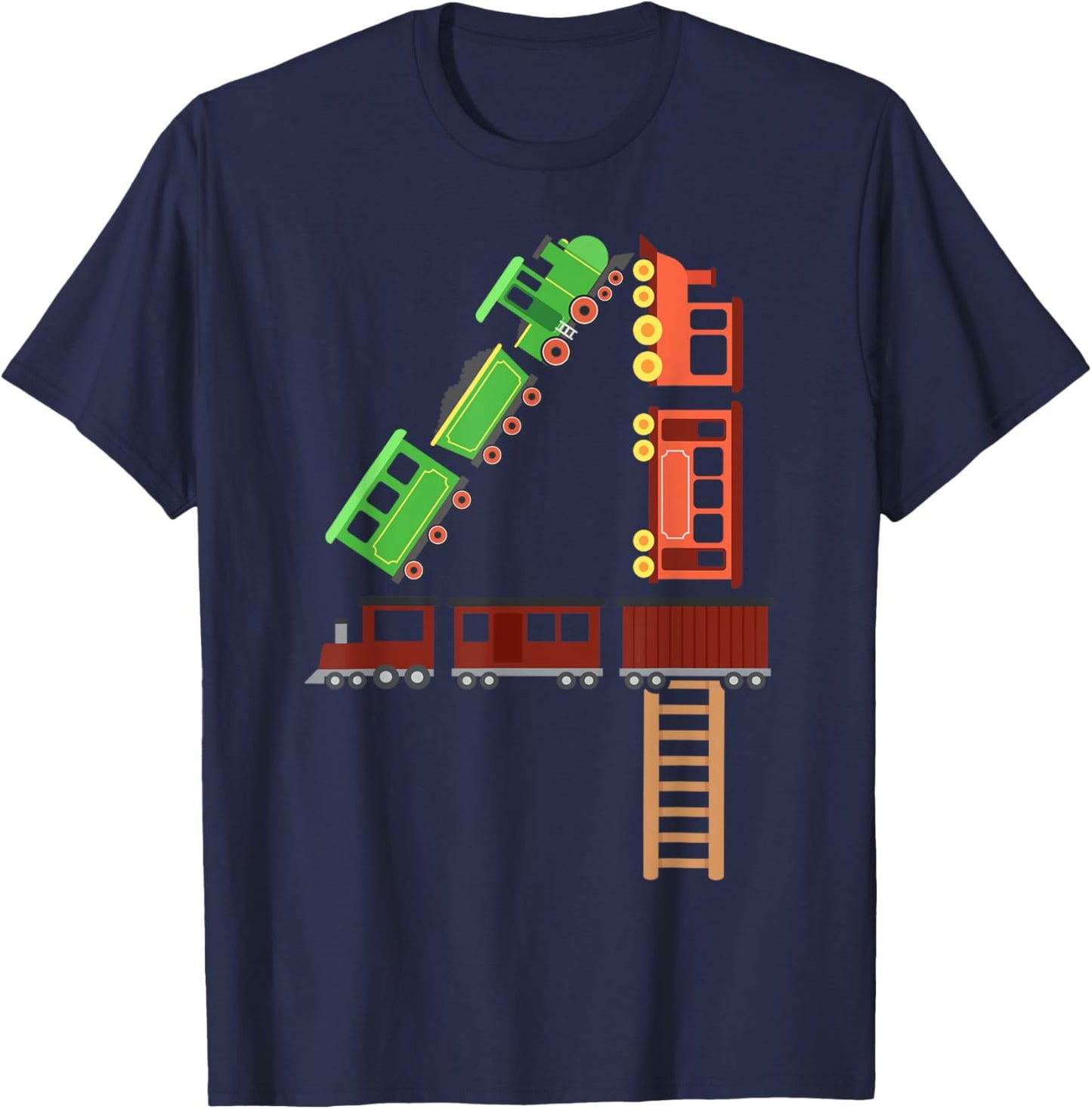Kids 4th Birthday Train Boys Girls Fun 4 Year Old Train T-Shirt - T-Shirt | Navy