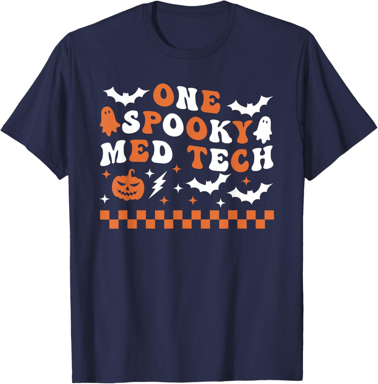 One Spooky Med Tech Halloween Retro Groovy Healthcare T-Shirt - T-Shirt | Navy