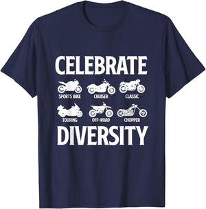 Celebrate Diversity - Biker Motorcycle Motorcycling T-Shirt - T-Shirt | Navy