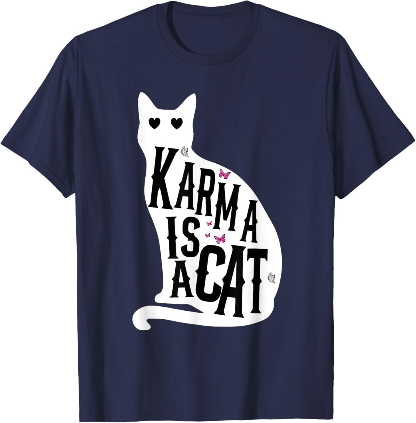 Retro Karma Is A Cat Funny Women Kids Meme T-Shirt - T-Shirt | Navy
