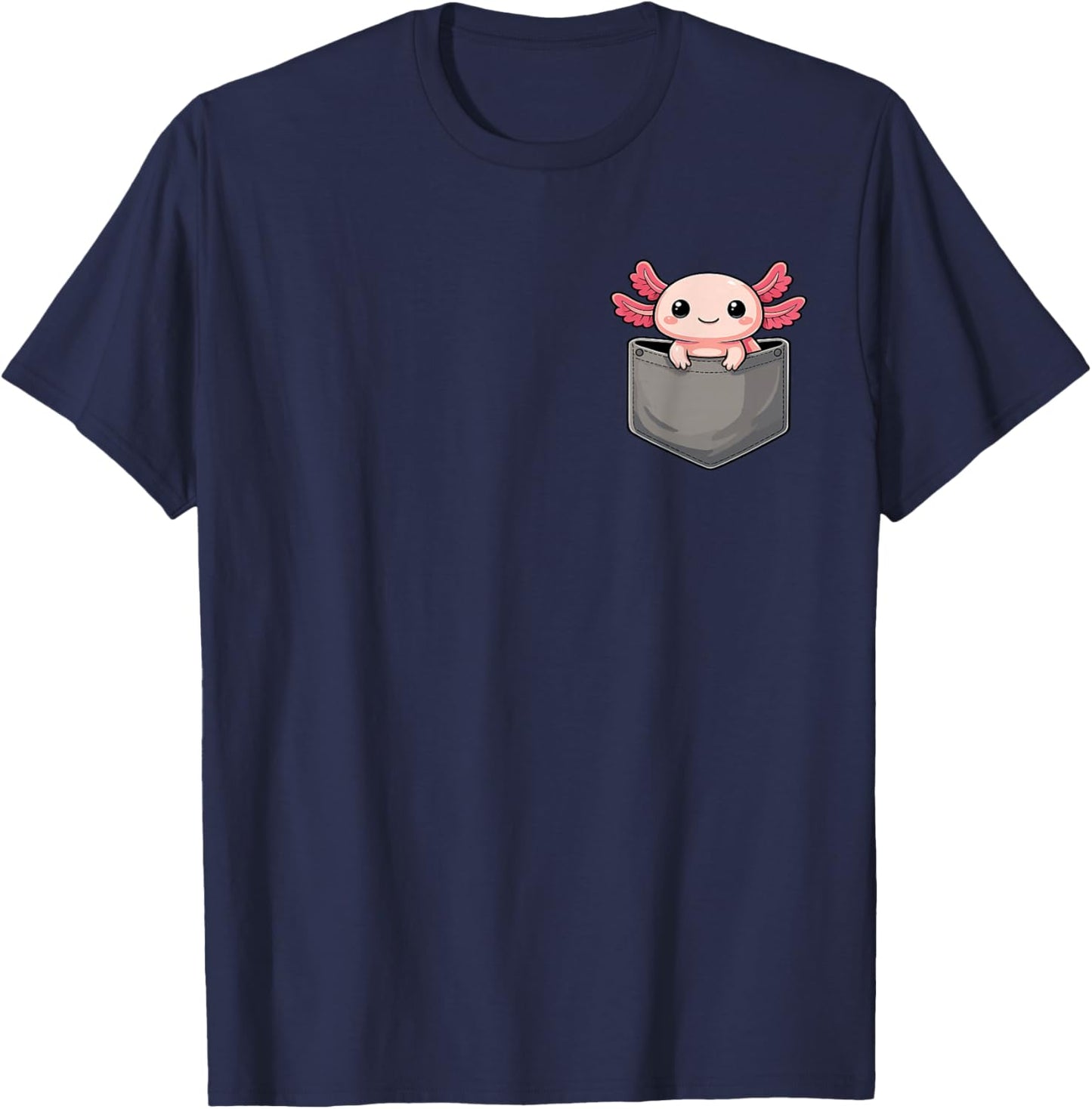 Cute Axolotl Peeking in Pocket Axolotl Lover T-Shirt - T-Shirt | Navy