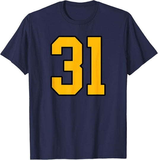 Gold and Black Sports Number 31 Jersey Uniform Player T-Shirt - T-Shirt | Navy
