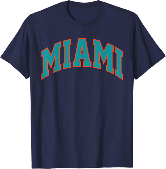 Retro Miami Men Miami Women Vintage Classic Aqua Orange FL T-Shirt - T-Shirt | Navy