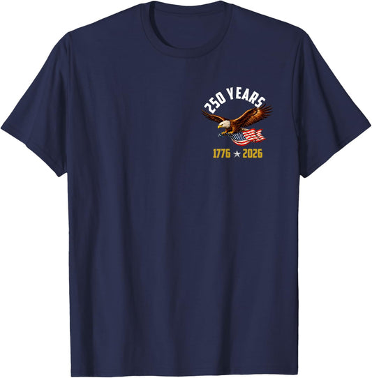 USA 250 Years Flag July 4th 1776–2026 Patriotic Design T-Shirt - T-Shirt | Navy