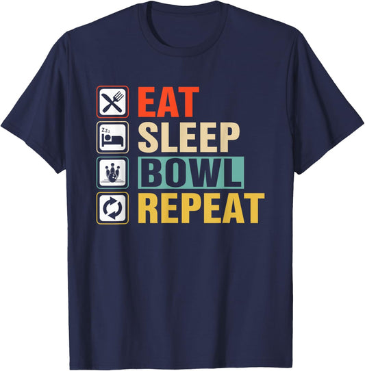 Eat Sleep Bowl Repeat T-Shirt - T-Shirt | Navy
