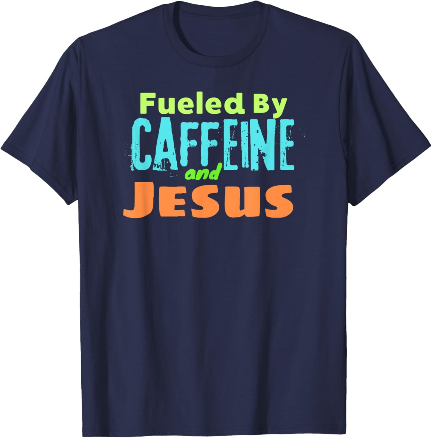 Reed Farms -Adults Black Small Modern Classic Short Sleeve Funny Christian Design Fueled by Caffeine Jesus Religious T-Shirt - T-Shirt | Navy