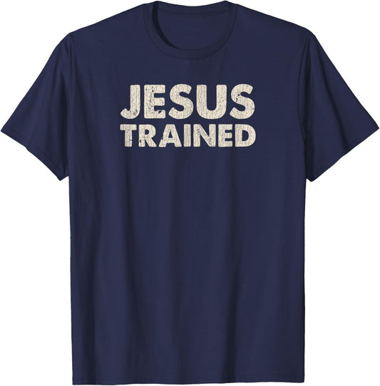 Vintage Retro Jesus Trained Wrestling T-Shirt - T-Shirt | Navy