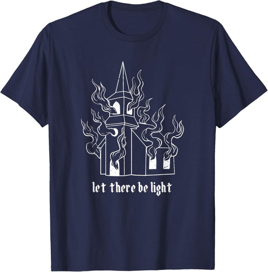 Satan Occult Burning Church Unholy Antichrist Halloween T-Shirt - T-Shirt | Navy