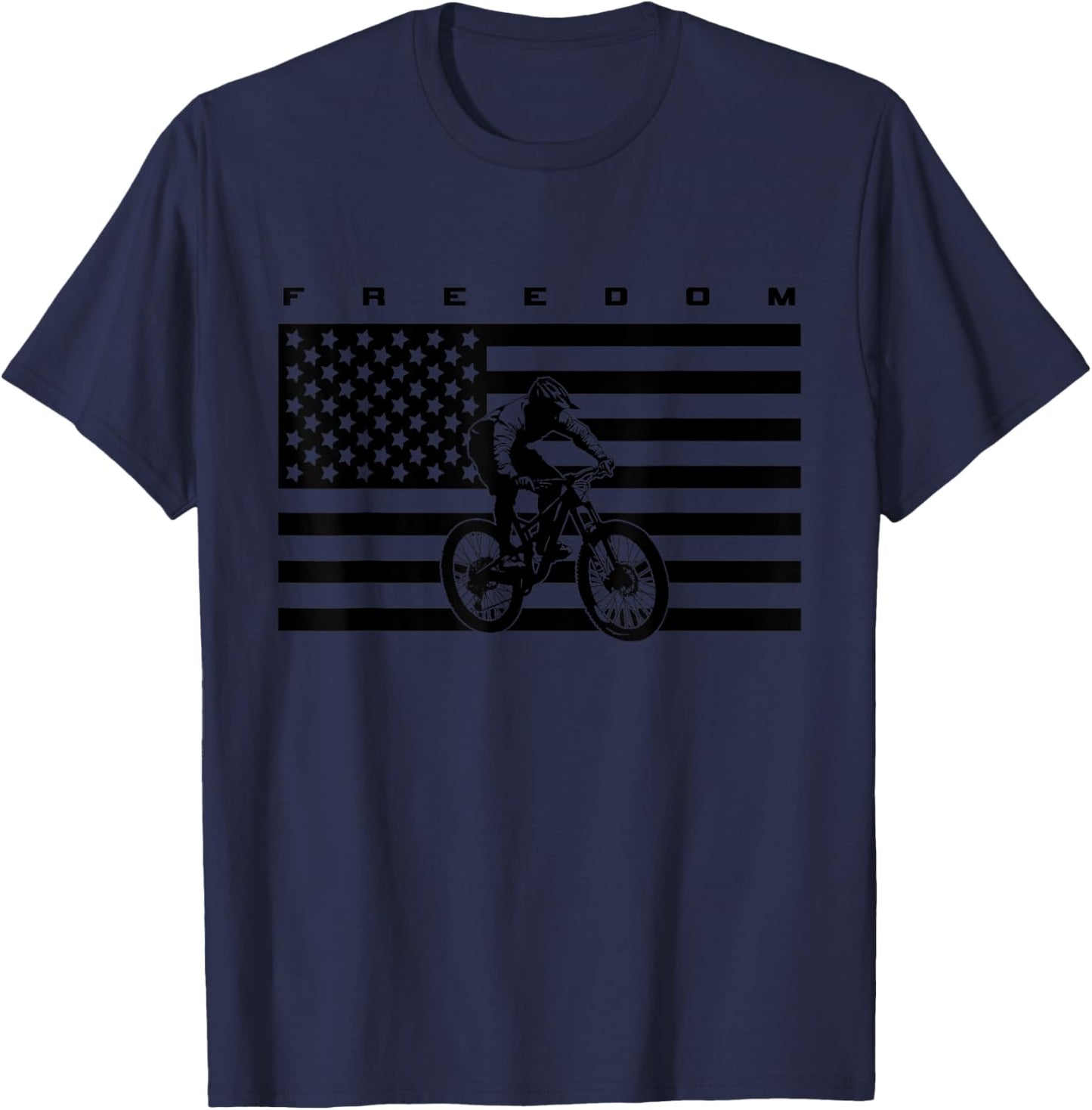 American Flag MTB Mountain Bike Apparel - Mountain Bike T-Shirt - T-Shirt | Navy