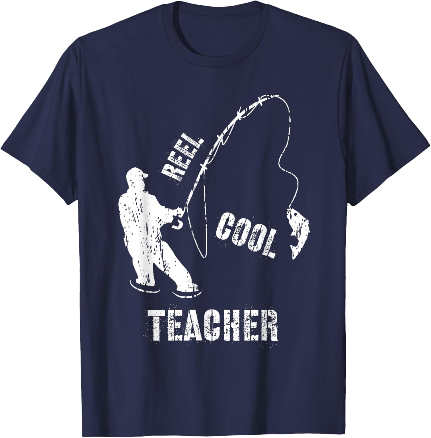 Reel Cool Teacher Grandpa Angler Fishing Fisherman Gift T-Shirt - T-Shirt | Navy