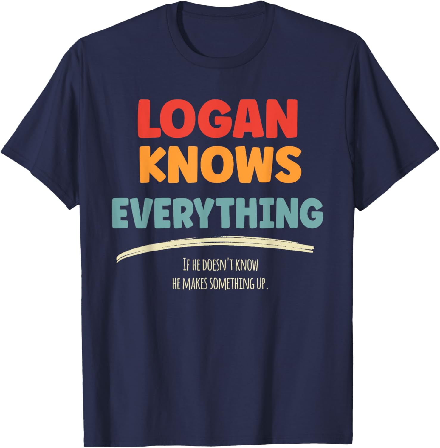 Logan Knows Everything Name Logan T-Shirt - T-Shirt | Navy