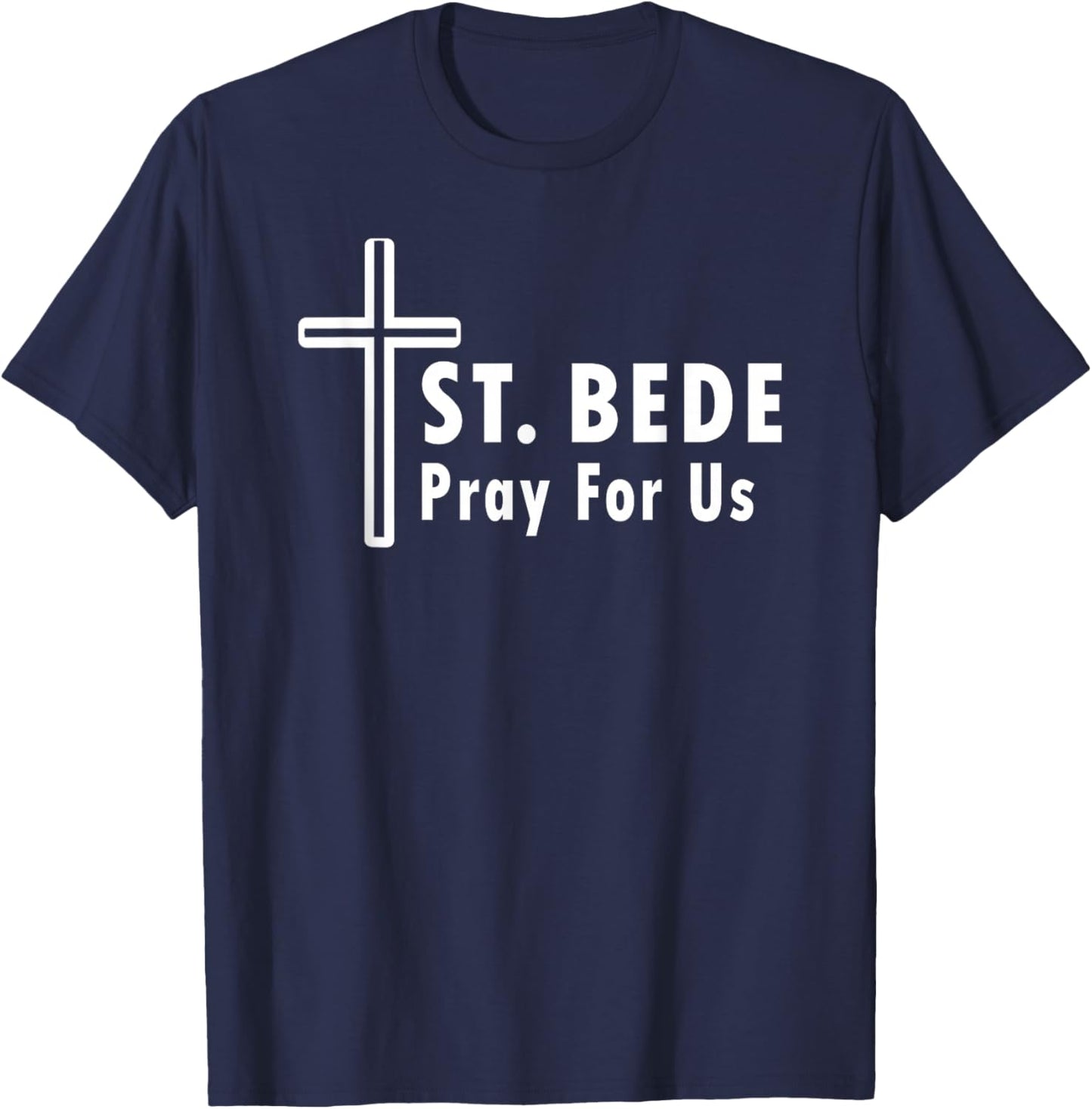 St. Bede Pray for Us Catholic Saint Cross T-Shirt - T-Shirt | Navy
