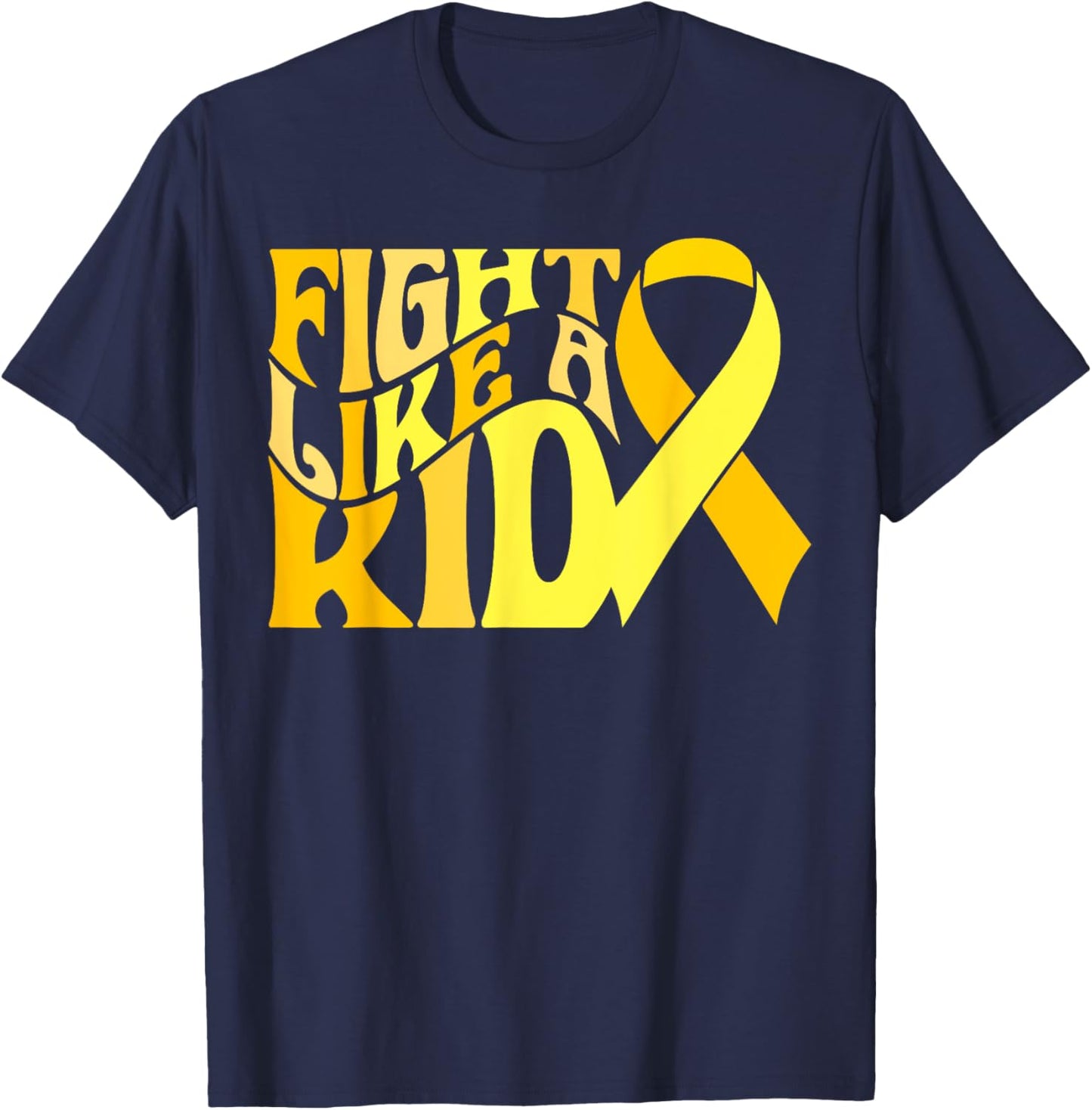 Fight Like Kid Golden Ribbon Childhood Cancer Awareness 2024 T-Shirt - T-Shirt | Navy
