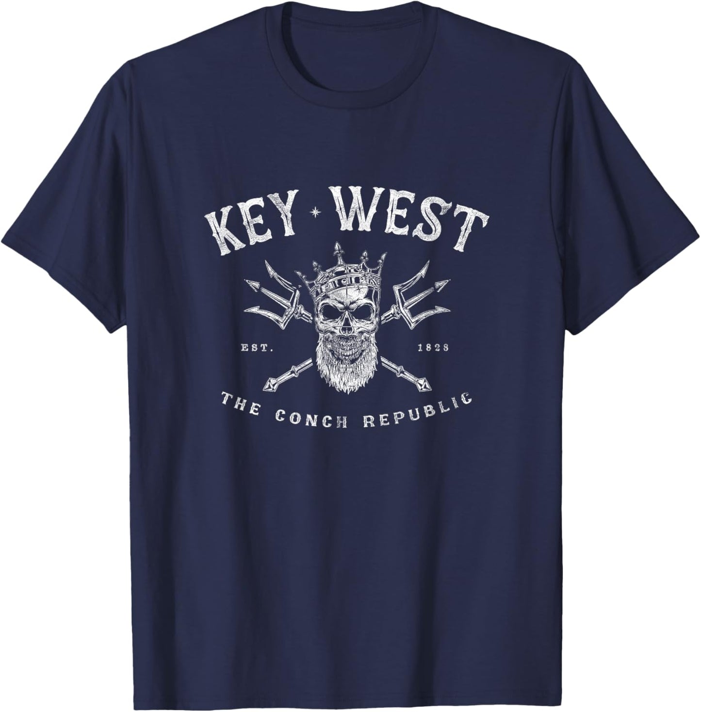 Key West Florida Vintage Poseidon Conch Republic T-Shirt - T-Shirt | Navy