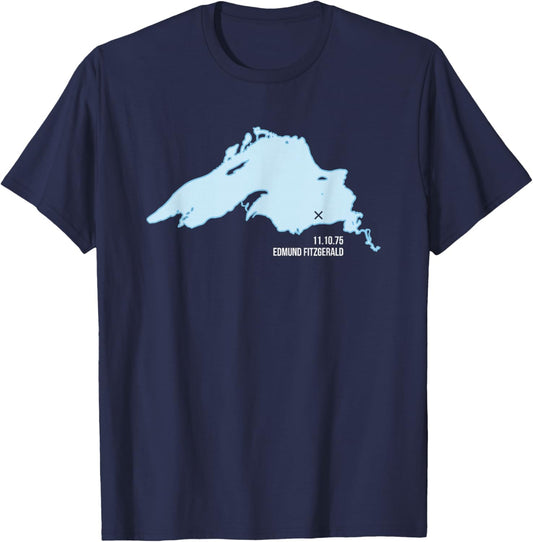 Edmund Fitzgerald Lake Superior Great Lakes Shipwreck T-Shirt - T-Shirt | Navy