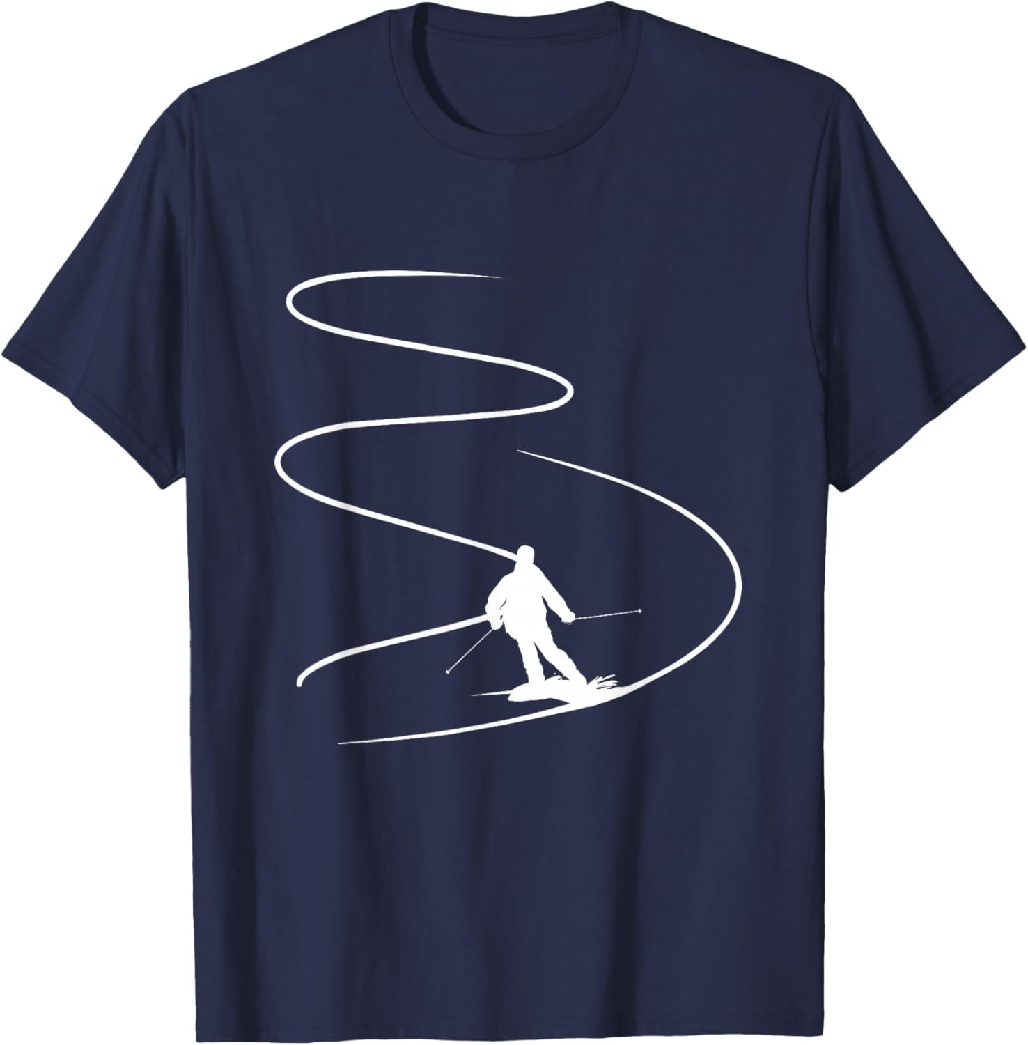 Skier With Tracks In Deep Powder Snow Freeride Sport Skiing T-Shirt - T-Shirt | Navy