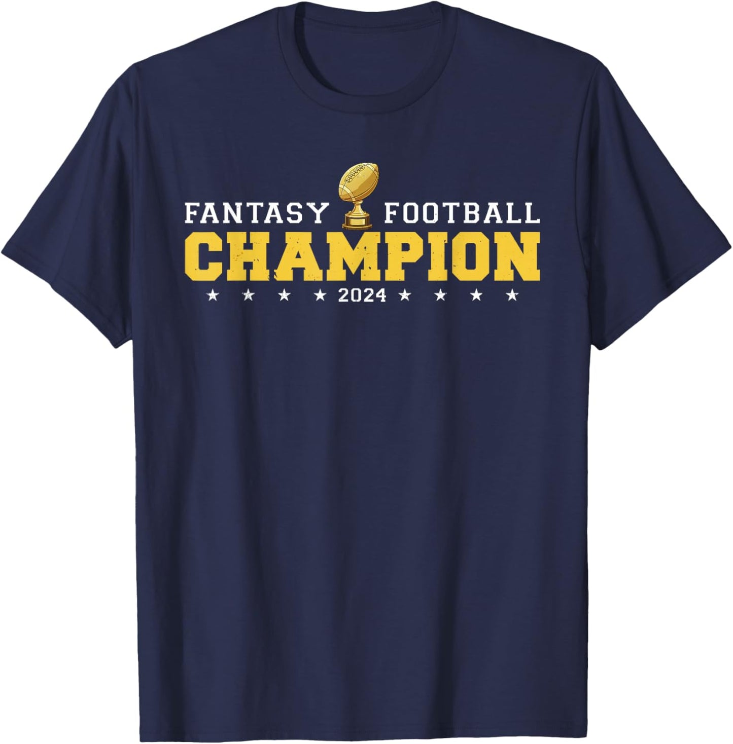 Fantasy Football Champion 2024 Shield Trophy Emblem T-Shirt - T-Shirt | Navy