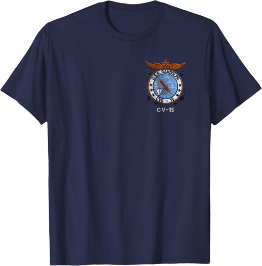 USS Randolph CV-15 Logo American Flag Aircraft Carrier Papa T-Shirt - T-Shirt | Navy