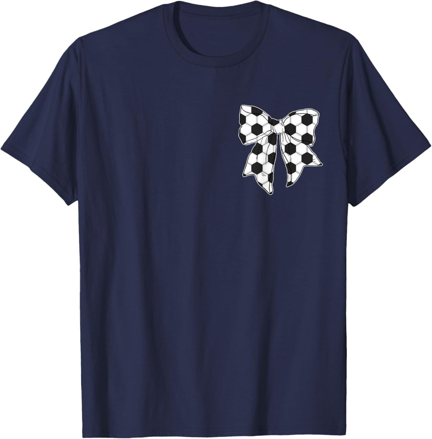 Soccer Bow Game Day Coquette Women Front and Back Print T-Shirt - T-Shirt | Navy