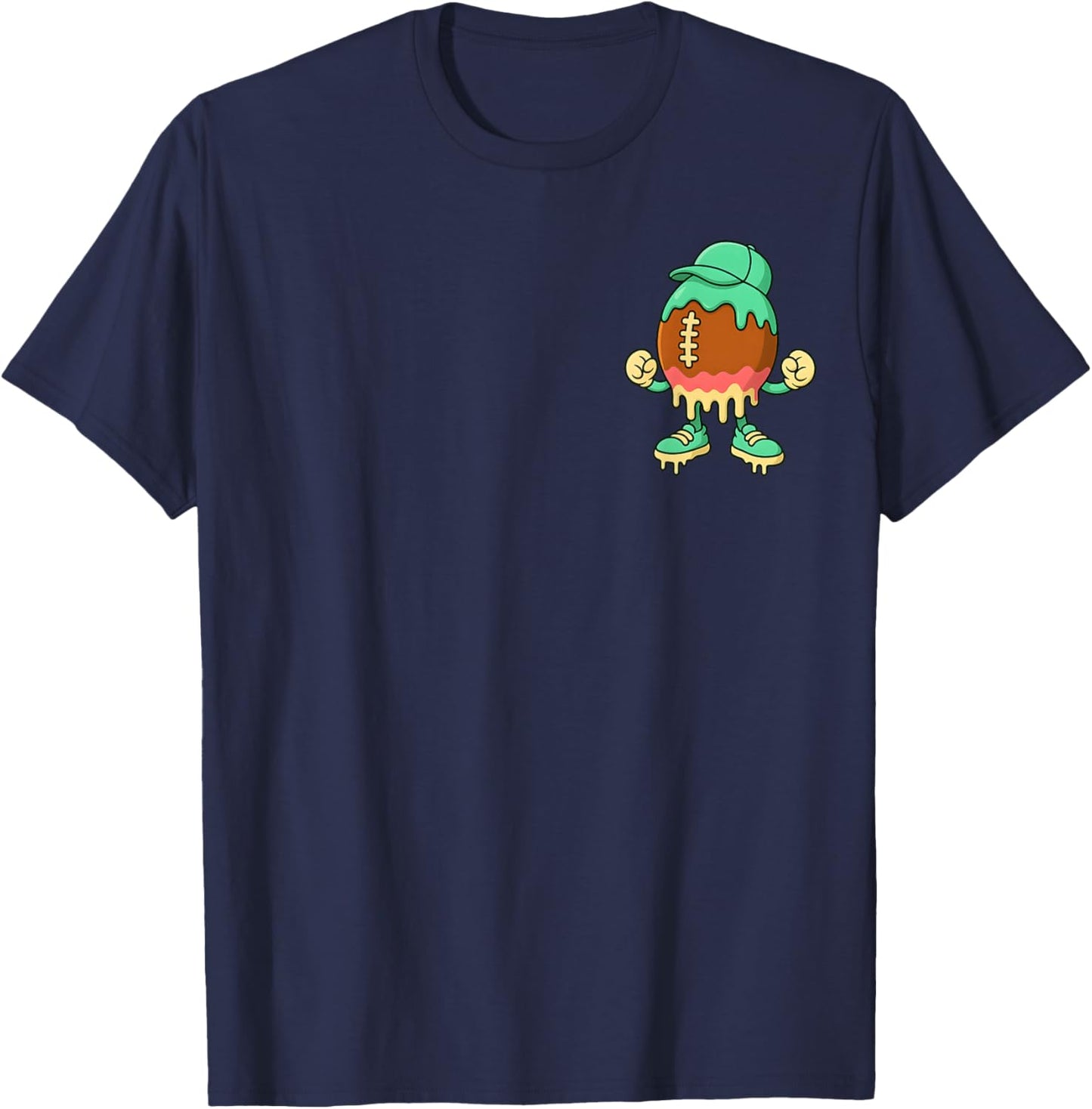 Football Ice Cream Drip Boys Character Front & Back T-Shirt - T-Shirt | Navy