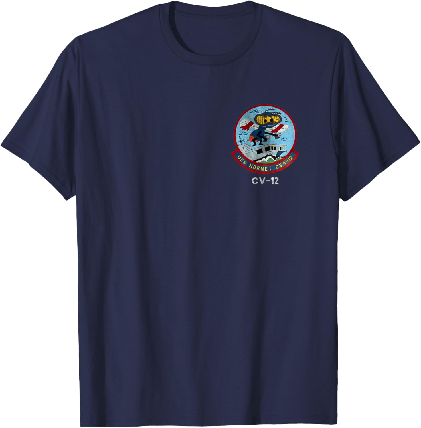 USS Hornet CV-12 Logo American Flag Aircraft Carrier Veteran T-Shirt - T-Shirt | Navy