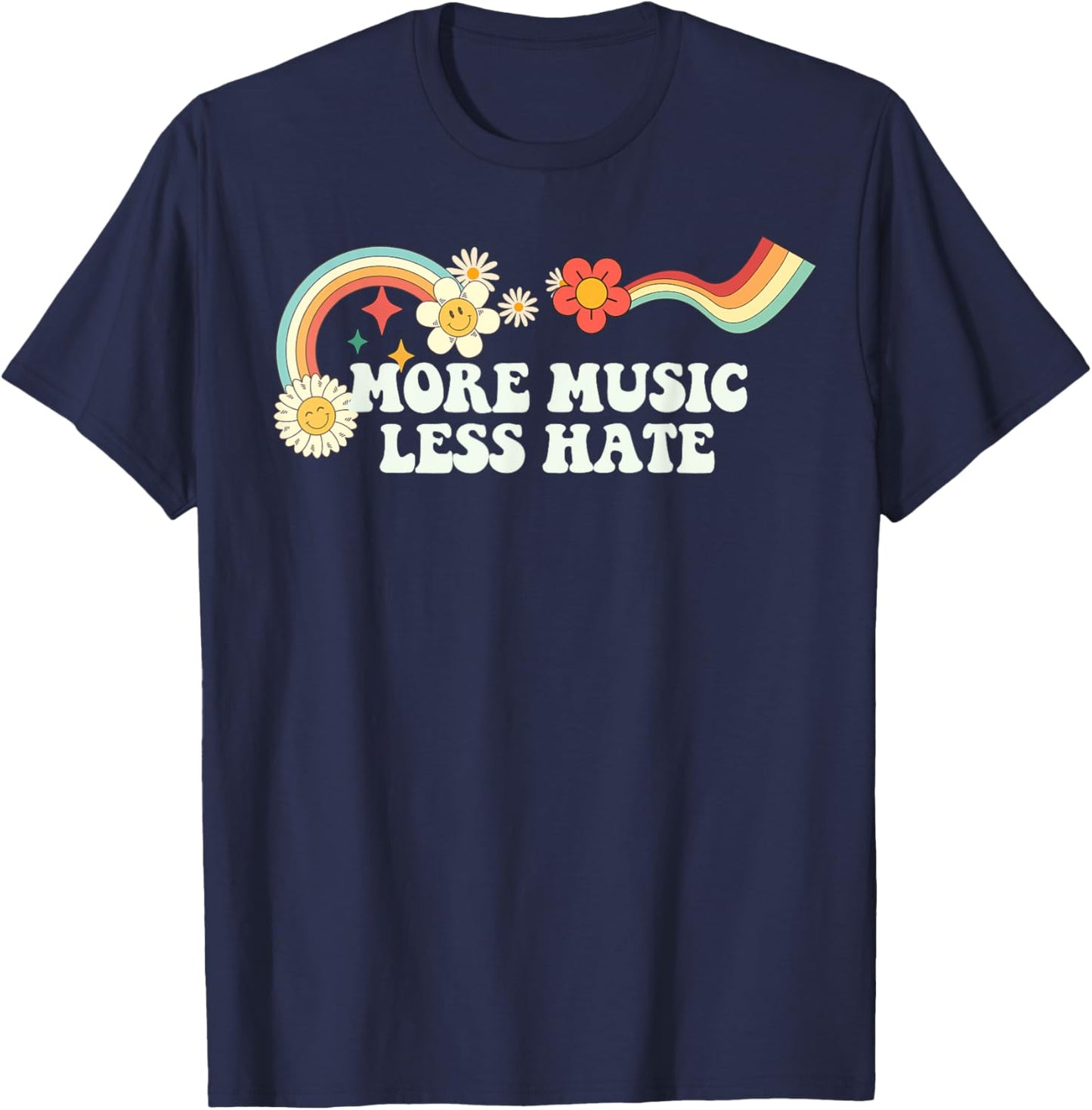Groovy Funny More Music Less Hate Men Retro T-Shirt - T-Shirt | Navy