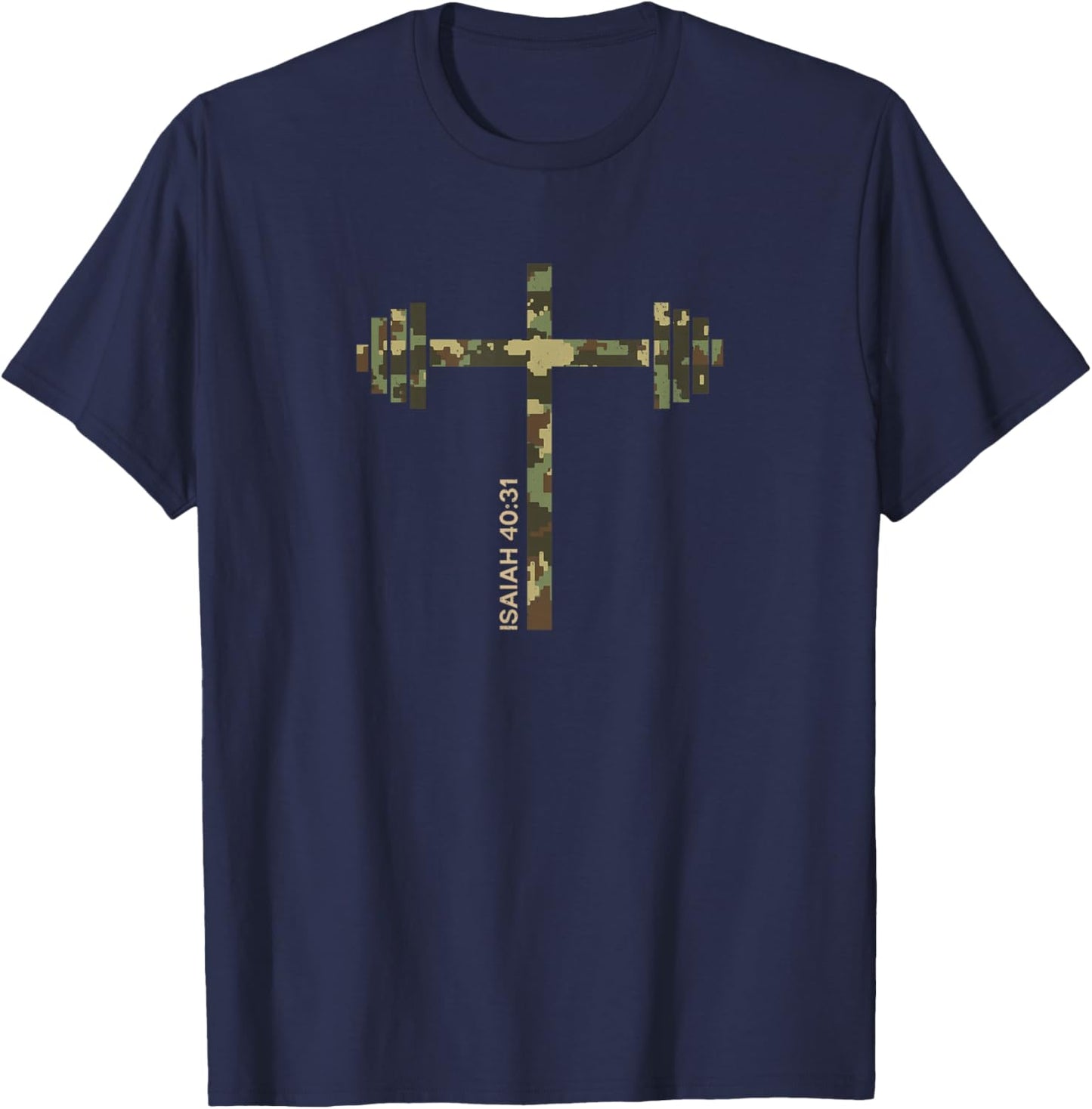 Christian Camo Cross Gym Weightlifting Military Graphic T-Shirt - T-Shirt | Navy