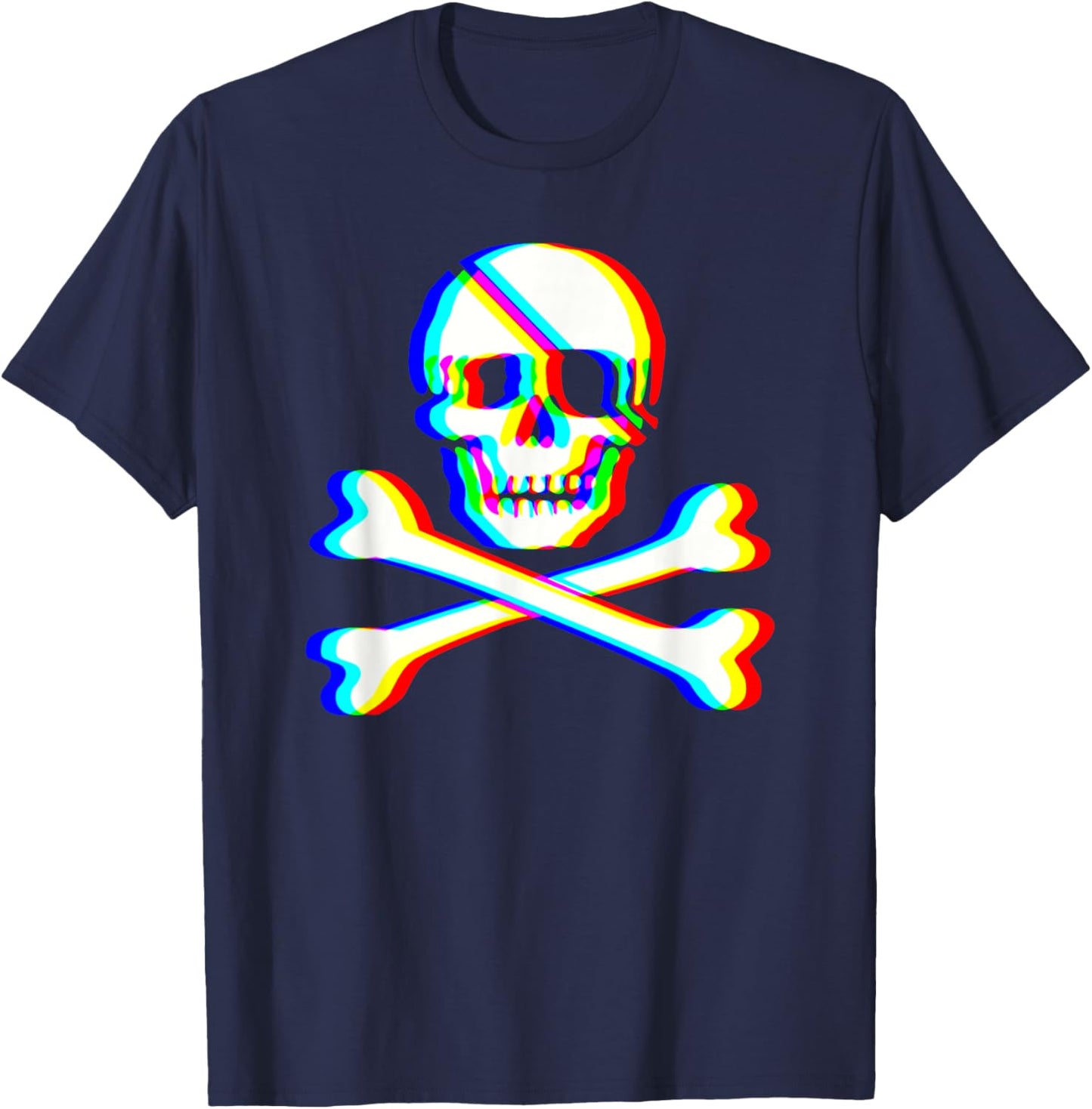 Jolly Roger Trippy Crossbones Skull Halloween Rave EDM Party T-Shirt - T-Shirt | Navy