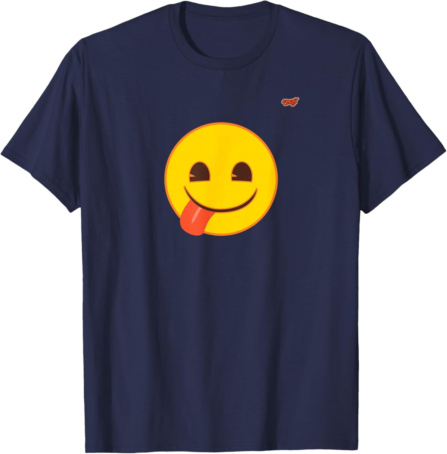 Emoticon Yellow Smile Smiling Face Tongue Fun Silly Cute T-Shirt - T-Shirt | Navy