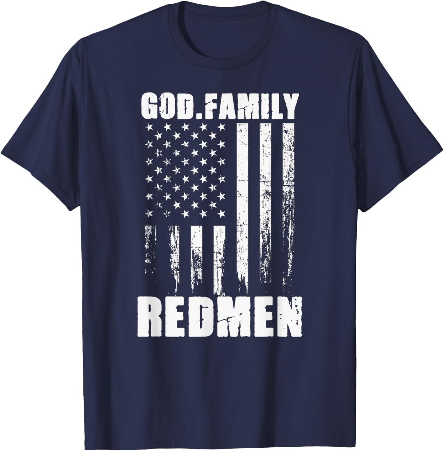 Rock Hill Redmen God. Family. Vintage USA Flag T-Shirt - T-Shirt | Navy