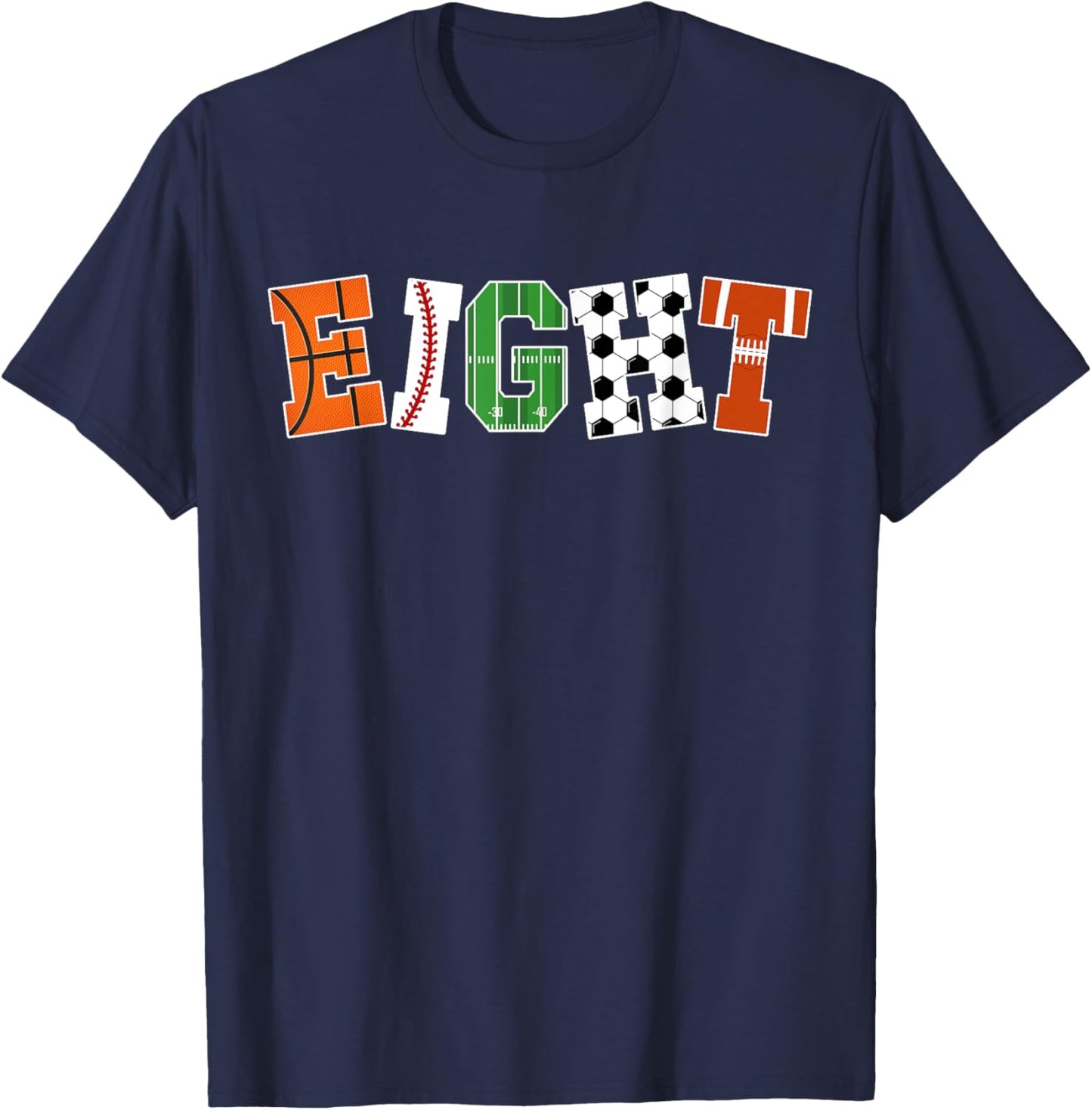 8th Birthday Sports Birthday Party 8 Year Old Boy T-Shirt - T-Shirt | Navy