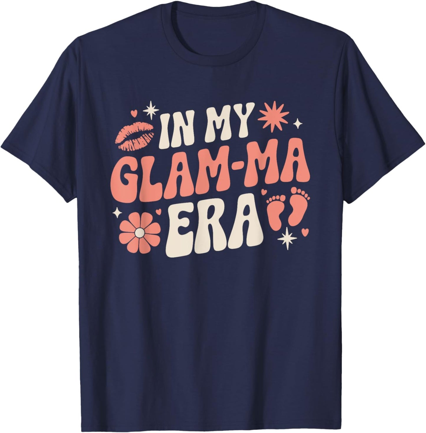 Retro In My Glam-Ma Era Funny Grandma Baby Announcement T-Shirt - T-Shirt | Navy