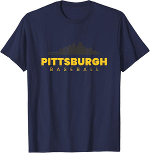 Pittsburgh Baseball Vintage City Skyline Baseball Lover T-Shirt - T-Shirt | Navy