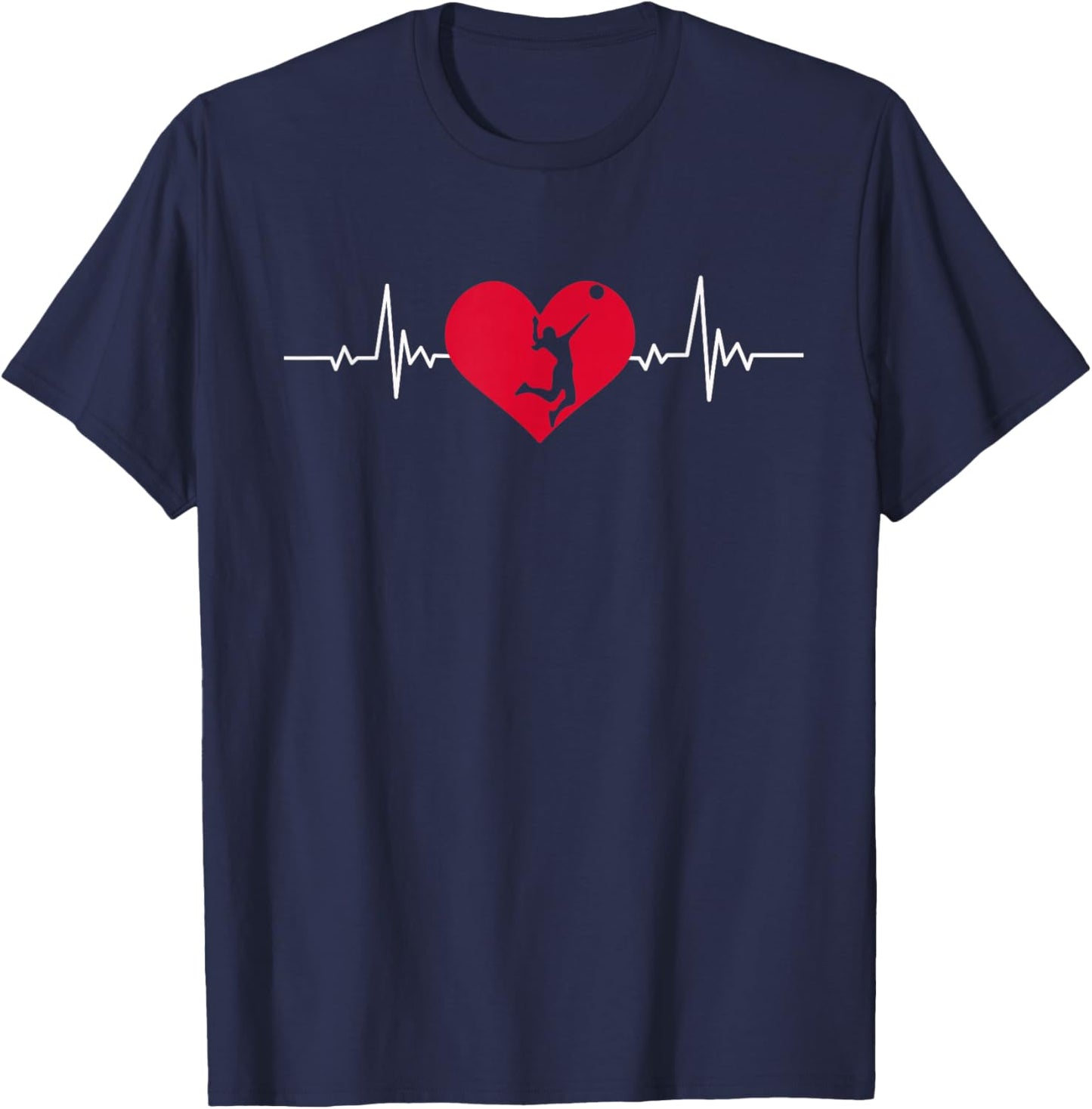 I Love Volleyball Red Heart Silhouette Cute T-Shirt - T-Shirt | Navy