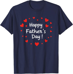 Simple Text and Hearts Happy Father's Day T-Shirt - T-Shirt | Navy