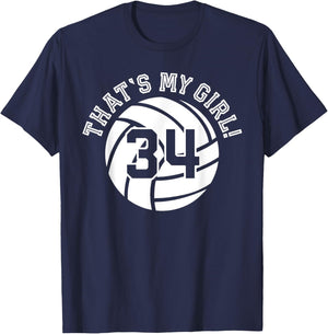 That's My Girl #34 Volleyball Player Mom Dad Kids School Fan T-Shirt - T-Shirt | Navy
