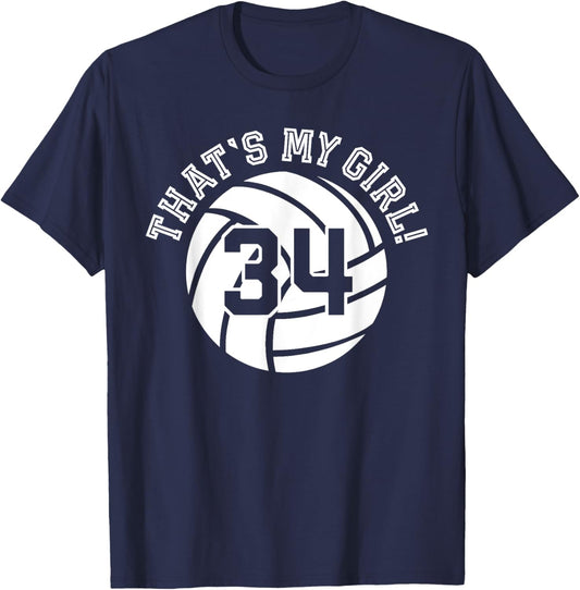 That's My Girl #34 Volleyball Player Mom Dad Kids School Fan T-Shirt - T-Shirt | Navy