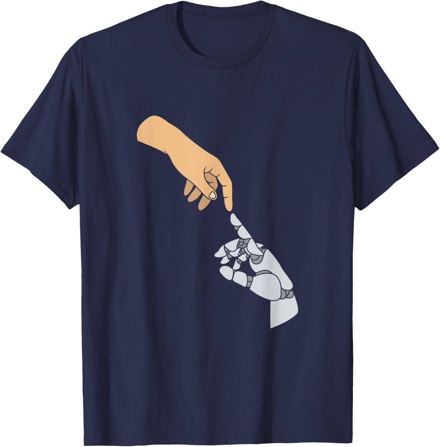 Funny Artificial Intelligence Human Hand And AI Robot Hand T-Shirt - T-Shirt | Navy
