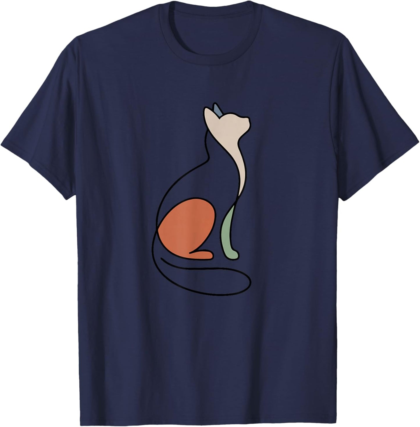 Minimalist Cat Design in Terracotta and Sage Tones T-Shirt - T-Shirt | Navy